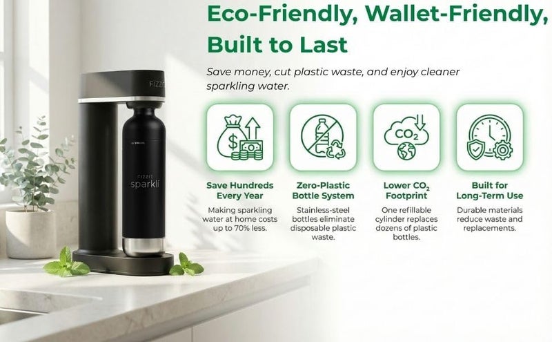 Fizz It Fizzit Spärklï Carbonated Water Soda Maker with Stainless Steel Bottle Included,Dishwasher Safe (Sparkli-Black) - Image 4